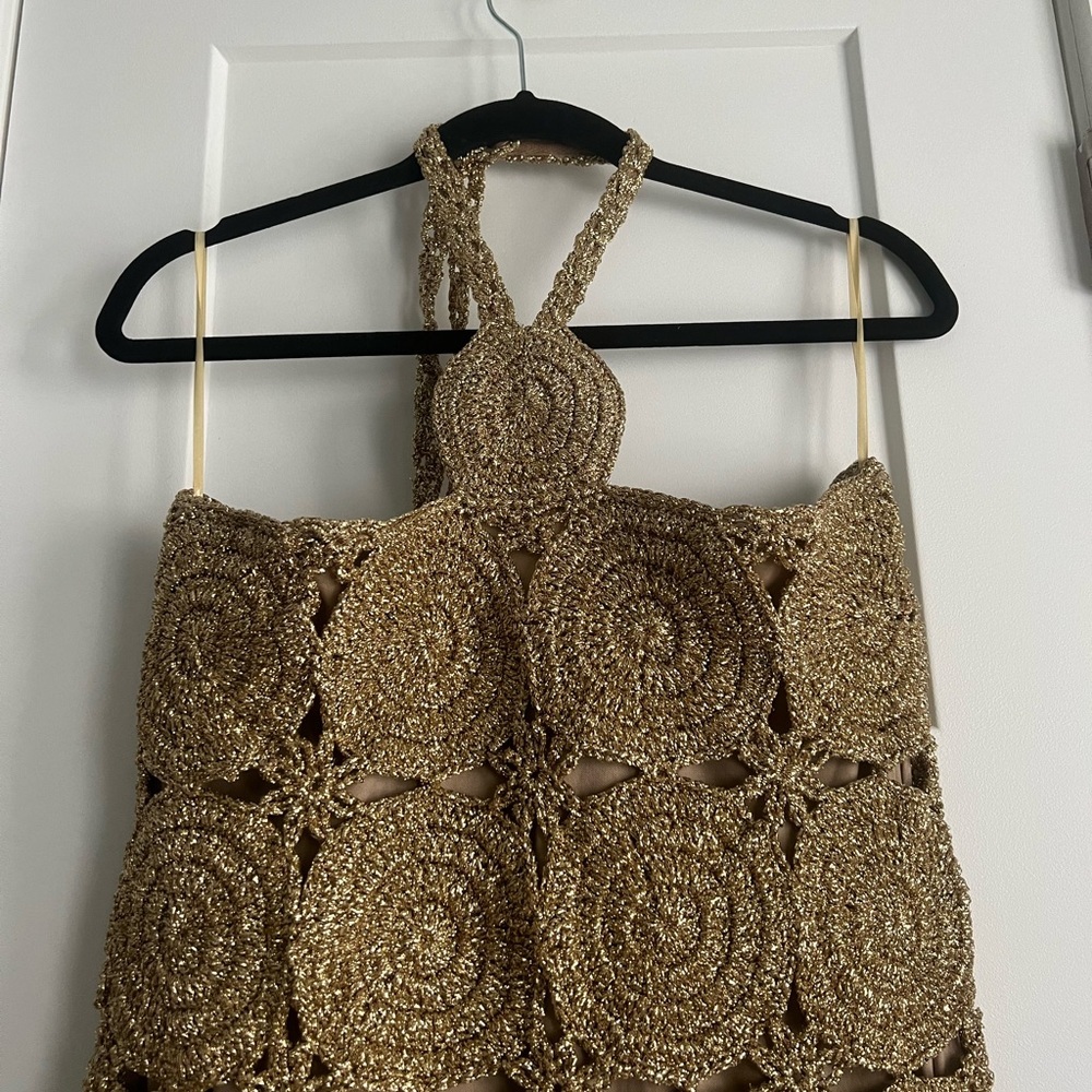 Simon Miller Beep Beep Lurex Crochet Cutout Maxi Dress Star Gold NEW with tags - Picture 4 of 8